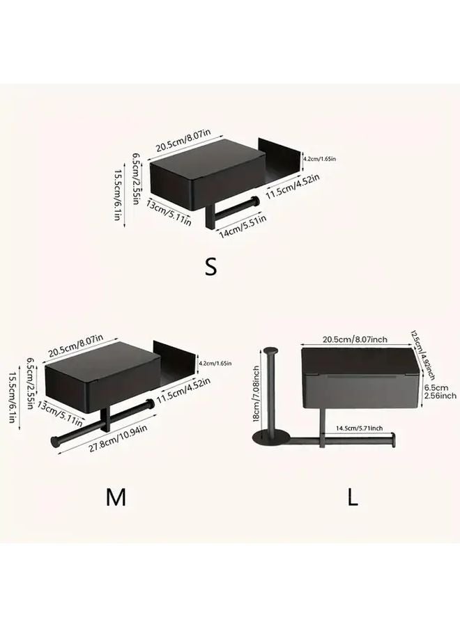 حامل ورق التواليت المثبت على الحائط مع رف أسود لاصق بدون تركيب - Image 5